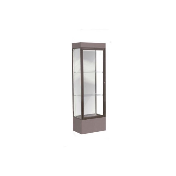 Waddell Display Case Of Ghent Edge Lighted Floor Case, White Back, Dark Bronze Frame, 12" Morro Zephyr Base, 24"W x 76"H x 20"D 93LFWH-BZ-MZ - main
